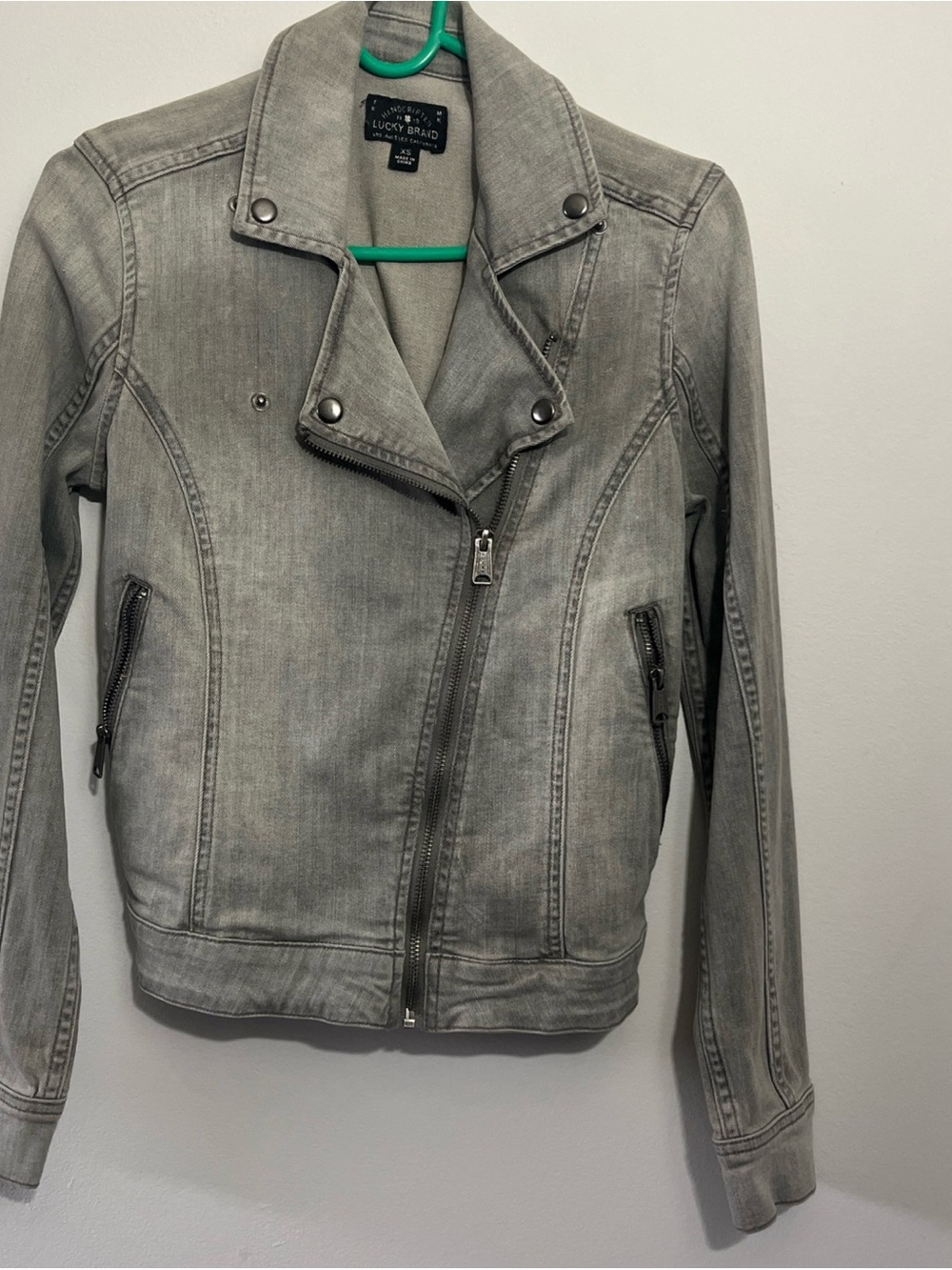 Lucky Brand Women's Gray Washed Moto Jacket Size XS